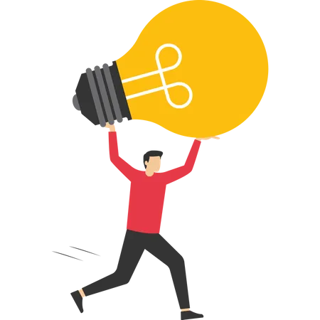 Excited Entrepreneur Carrying Big Light Bulb Idea Running To Find New Product Big Idea Solution To Solve Problem Find New Idea Concept Creativity And Innovation To Change Or Invent New Product Illustration