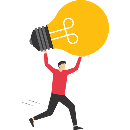 Businessman running and holding big bulb  Illustration