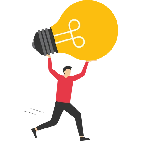 Businessman running and holding big bulb  Illustration