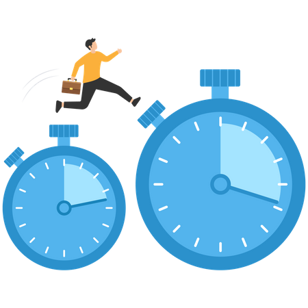 Businessman running and jump high over countdown timer clock  Illustration