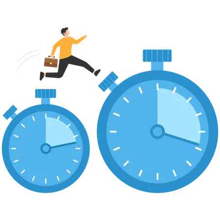 Businessman running and jump high over countdown timer clock  Illustration