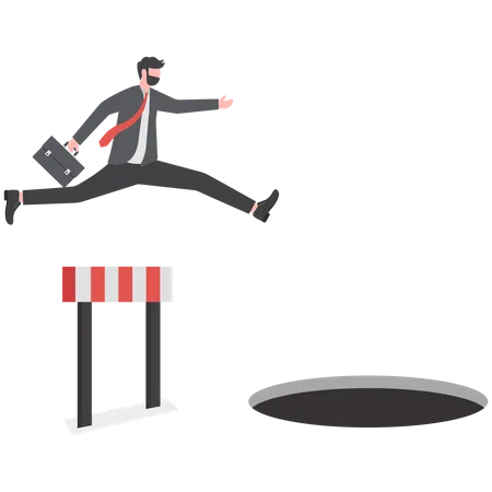 Not Thoughtful At Work Concept Businessman Running And Jumping Business Trap Illustration