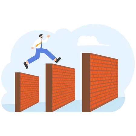 Businessman running and jumping across the wall  Illustration