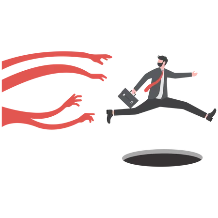 Businessman running and jumping from failure from business  Illustration