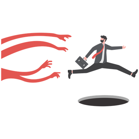 Businessman running and jumping from failure from business  Illustration