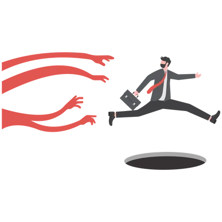Anxiety Struggling And Fear At Work Businessman Running And Jumping From Failure From Business Illustration