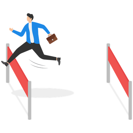 Businessman running and jumping hurdles  Illustration