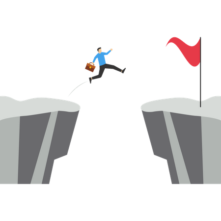 Businessman running and jumping over gaps  Illustration