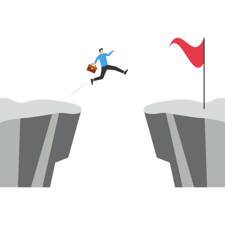 Businessman running and jumping over gaps  Illustration