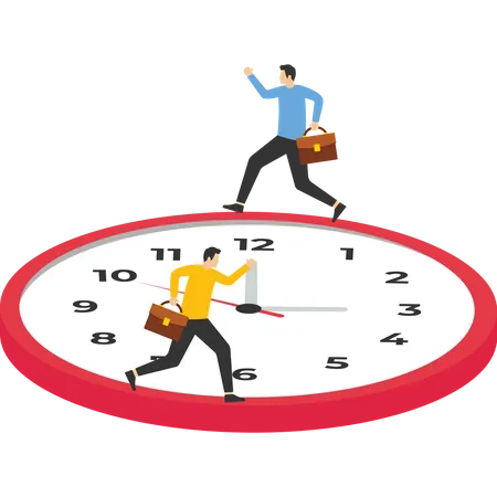 Businessman Running Around The Clock Of Working Time Vector Illustration In Flat Style Illustration