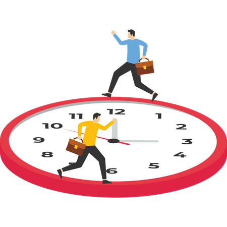 Businessman running around the clock of working time  Illustration