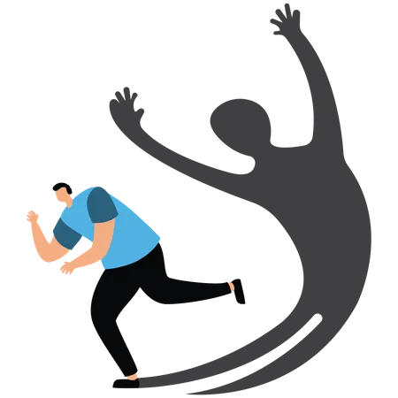 Businessman running away afraid of his own inner evil monster shadow inner evil monster shadow,businessman running,businessman running away,male,frightened,hurry,stressful,inner,feeling,horror,fear,escape,scary,chase,scare,own,terrify,threat,panic,away,ph  Illustration