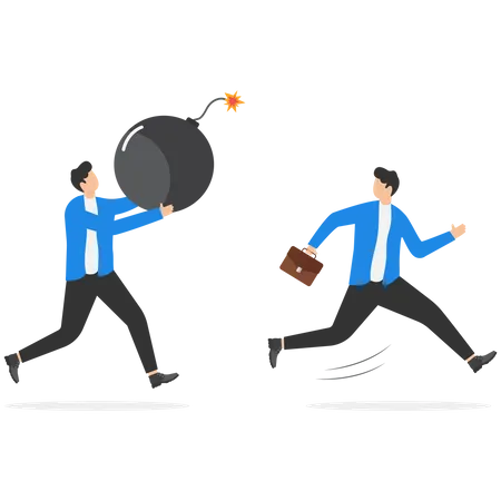 Businessman running away from a aggressive boss  Illustration