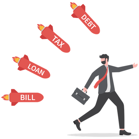 Businessman running away from a business problem  Illustration