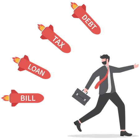 Businessman running away from a business problem  Illustration