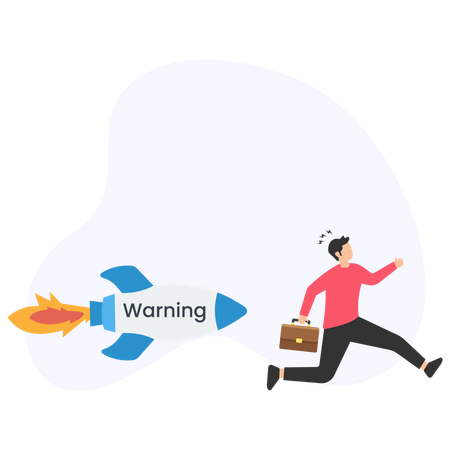 Businessman running away from a warning missile  Illustration