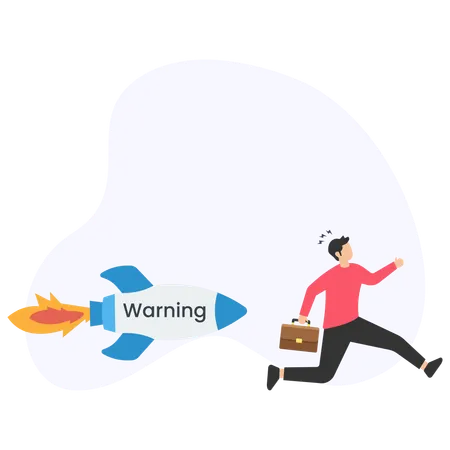 Businessman running away from a warning missile  Illustration