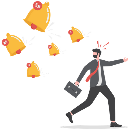 Businessman running away from apps notification  Illustration