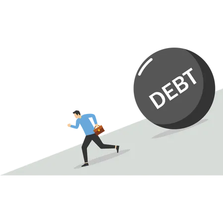 Businessman Running Away From The Big Debt Ball Vector Illustration In Flat Style Illustration