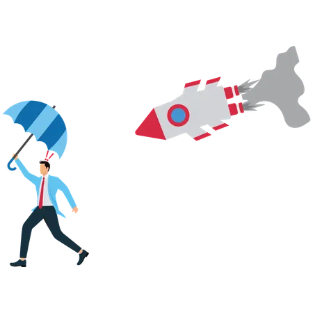 Businessman Running Away from  Broken Rocket  Illustration