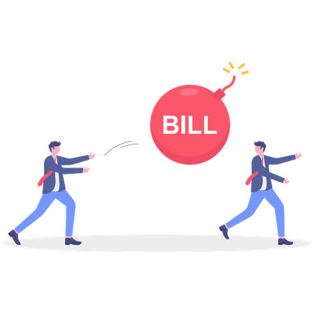 Businessman running away from business bill  Illustration