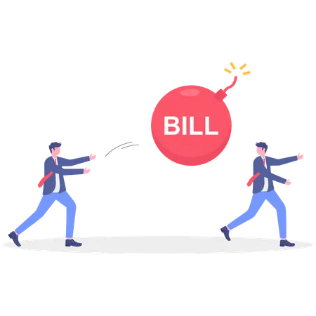 Businessman running away from business bill  Illustration