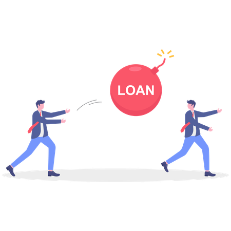 Businessman running away from business loan  Illustration