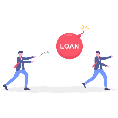 Businessman running away from business loan  Illustration