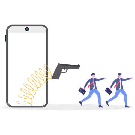 Businessman running away from business threats  Illustration