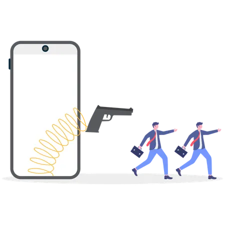 Businessman running away from business threats  Illustration