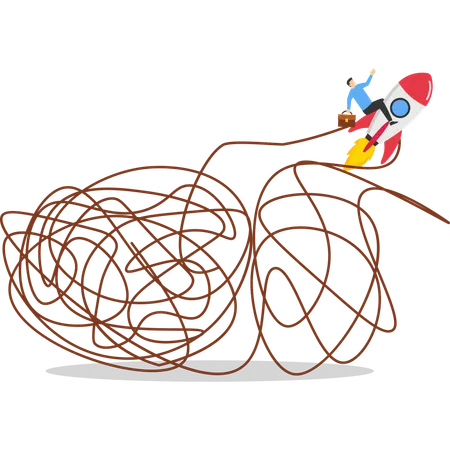Businessman running away from chaos  Illustration