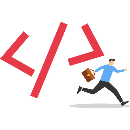 Businessman running away from coding  Illustration