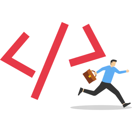 Businessman running away from coding  Illustration