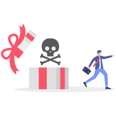 Businessman running away from danger gift  Illustration