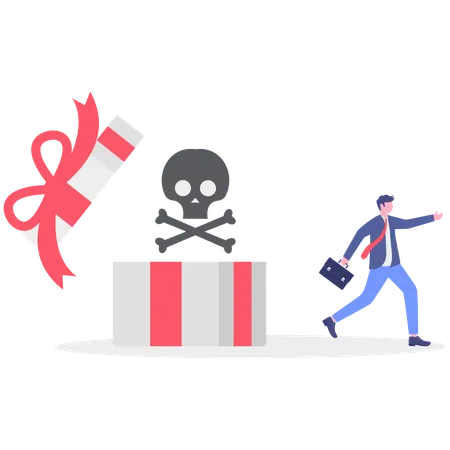 Businessman running away from danger gift  Illustration
