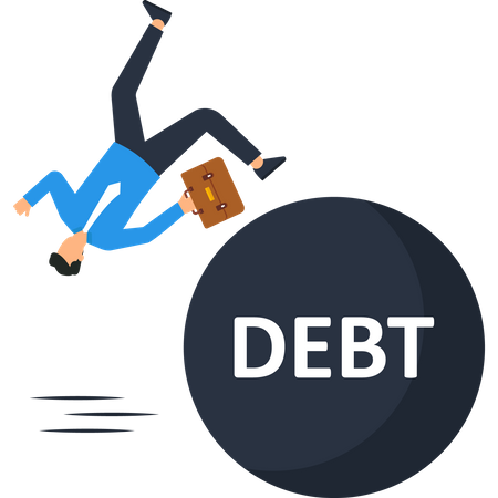 Businessman running away from debt  Illustration