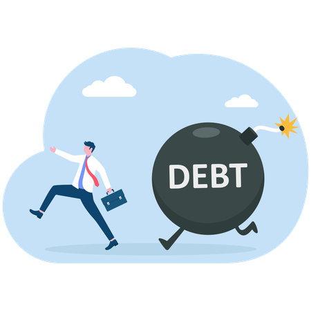 Businessman running away from debt  Illustration