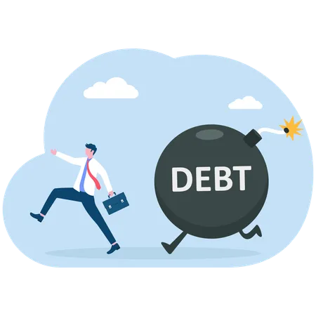 Businessman running away from debt  Illustration