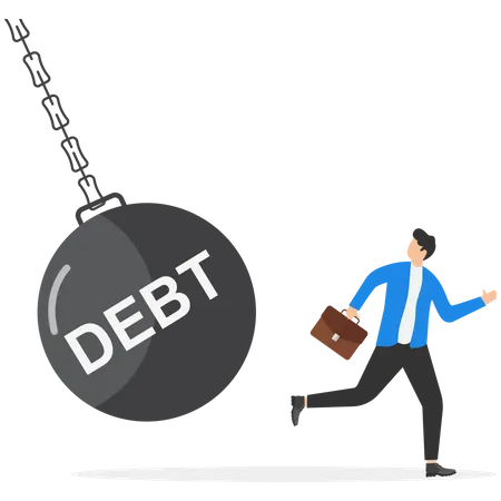 Businessman running away from debt pendulum  Illustration