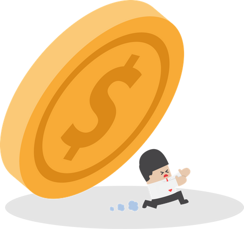 Businessman running away from falling dollar coin Illustration