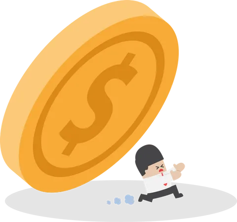 Businessman running away from falling dollar coin Illustration