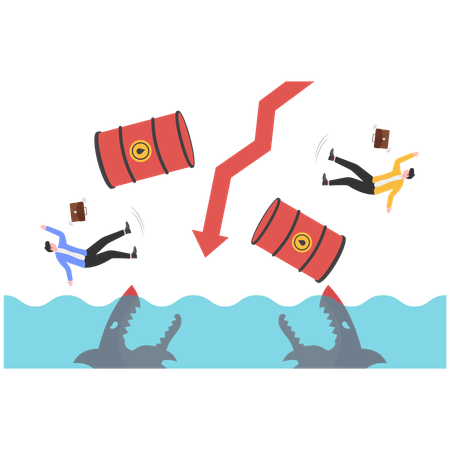 Businessman running away from falling oil barrels  Illustration