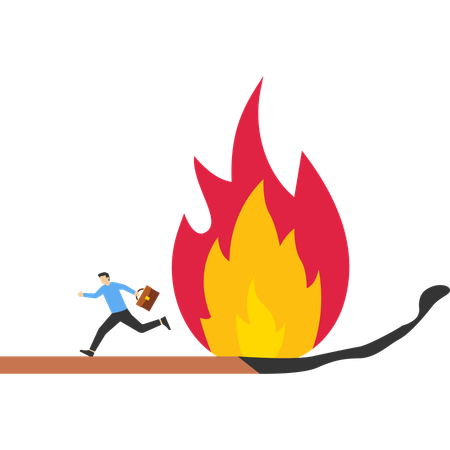 Businessman running away from fire  Illustration