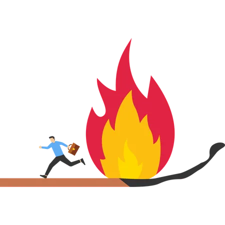 Businessman running away from fire  Illustration