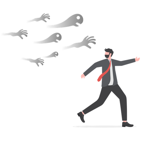 Businessman running away from ghost  Illustration