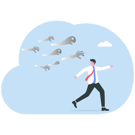 Businessman running away from ghost or creepy monster  Illustration