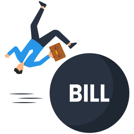 Businessman running away from huge Bill pendulum  Illustration