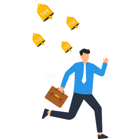 Businessman Running Away From Tax Bells  Illustration