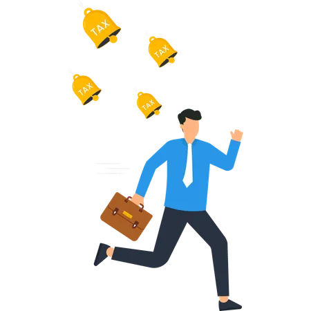 Businessman Running Away From Tax Bells  Illustration