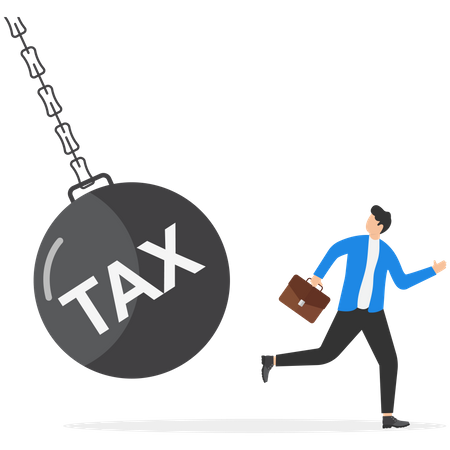 Businessman running away from tax pendulum  Illustration